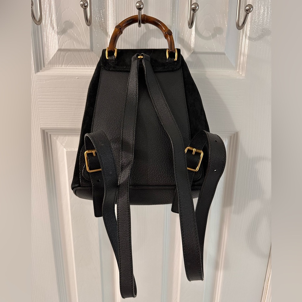 Gucci Black Suede Backpack bamboo - Picture 2 of 15